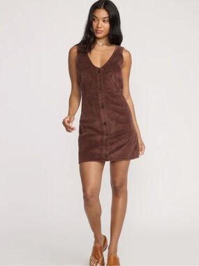 Billabong Last Waves Espresso Brown Corduroy Button-Front Mini Dress